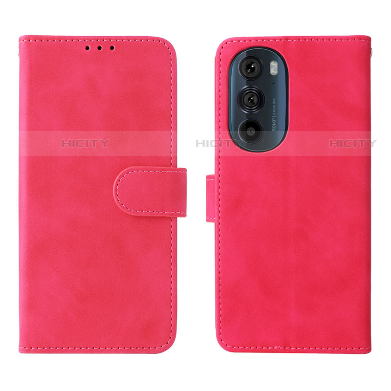 Custodia Portafoglio In Pelle Cover con Supporto L01Z per Motorola Moto Edge Plus (2022) 5G Rosa Caldo