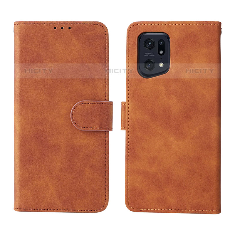 Custodia Portafoglio In Pelle Cover con Supporto L01Z per Oppo Find X5 Pro 5G Marrone