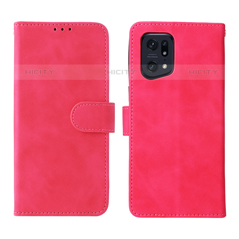 Custodia Portafoglio In Pelle Cover con Supporto L01Z per Oppo Find X5 Pro 5G Rosa Caldo