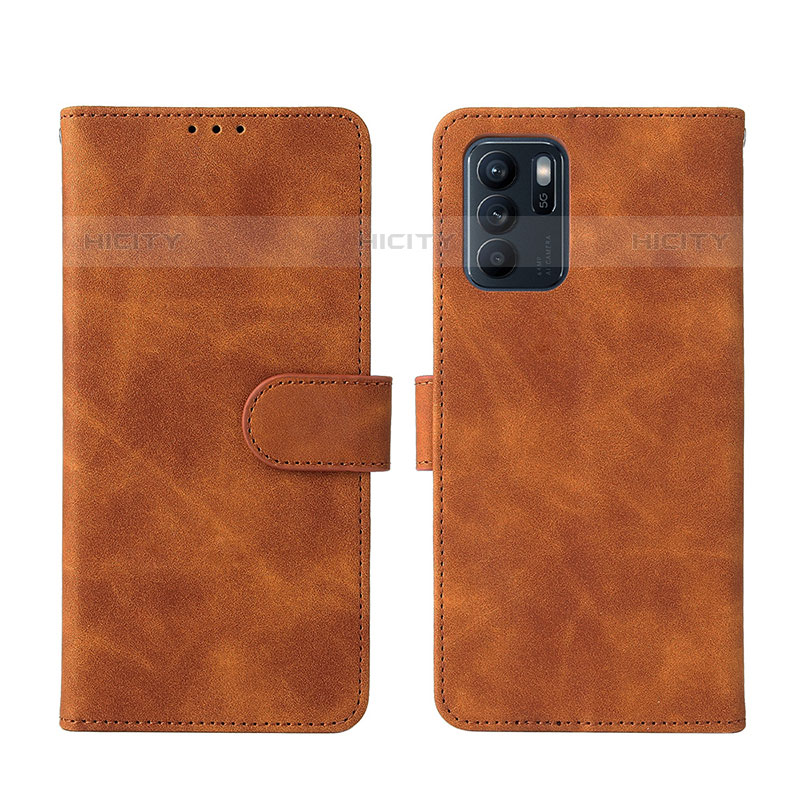 Custodia Portafoglio In Pelle Cover con Supporto L01Z per Oppo Reno6 Z 5G Marrone