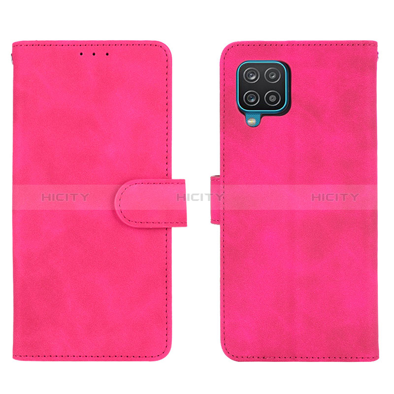 Custodia Portafoglio In Pelle Cover con Supporto L01Z per Samsung Galaxy A12 Nacho Rosa Caldo