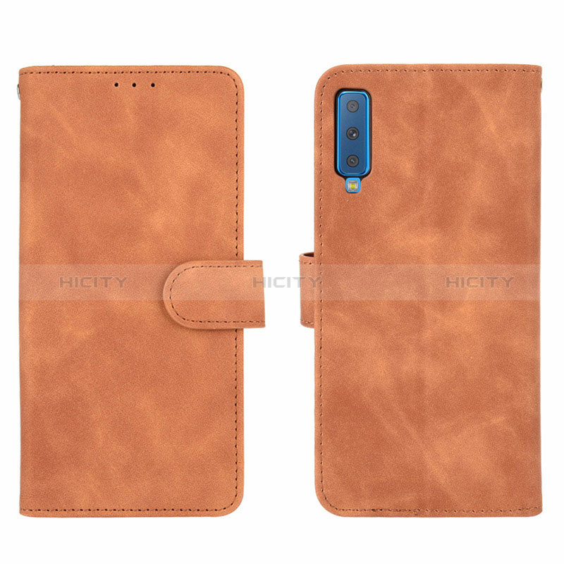 Custodia Portafoglio In Pelle Cover con Supporto L01Z per Samsung Galaxy A7 (2018) A750 Marrone