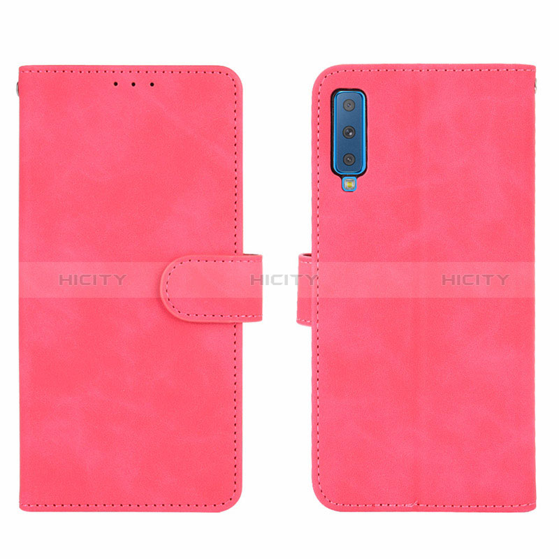 Custodia Portafoglio In Pelle Cover con Supporto L01Z per Samsung Galaxy A7 (2018) A750 Rosa Caldo