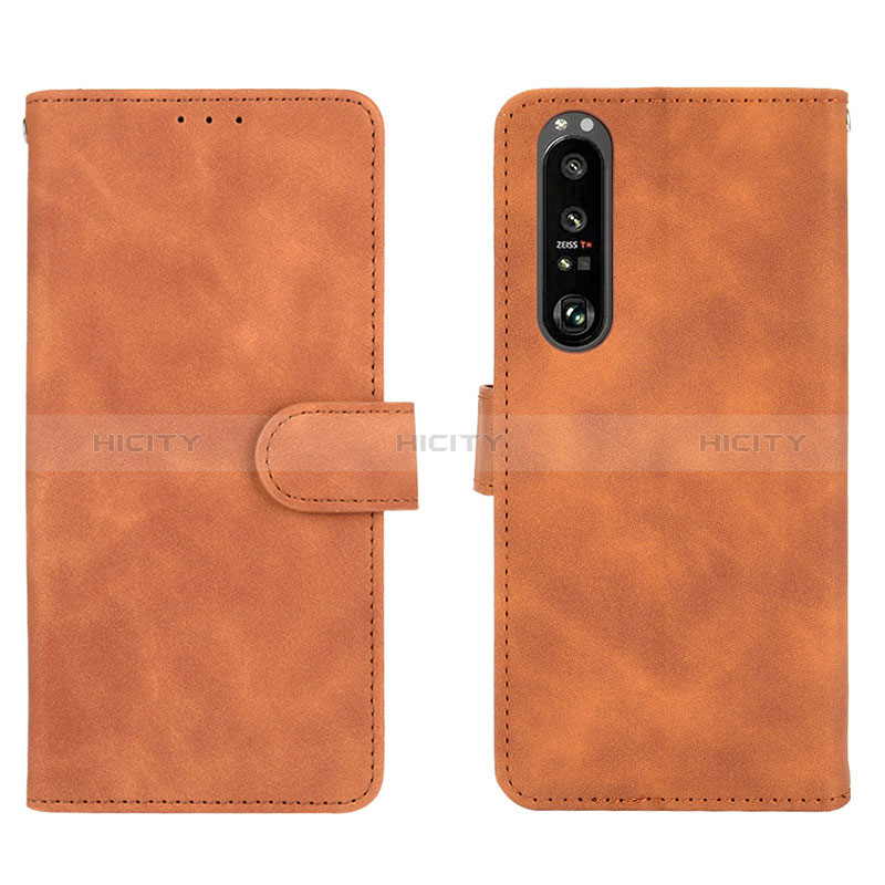 Custodia Portafoglio In Pelle Cover con Supporto L01Z per Sony Xperia 1 III Marrone