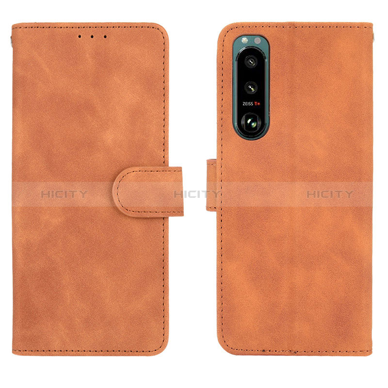 Custodia Portafoglio In Pelle Cover con Supporto L01Z per Sony Xperia 5 III Marrone