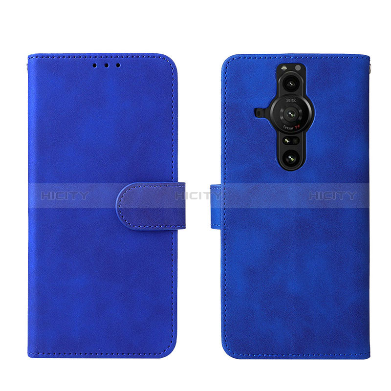 Custodia Portafoglio In Pelle Cover con Supporto L01Z per Sony Xperia PRO-I Blu