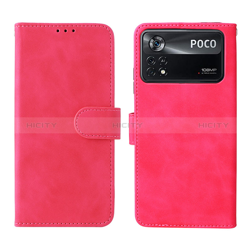 Custodia Portafoglio In Pelle Cover con Supporto L01Z per Xiaomi Poco X4 Pro 5G Rosa Caldo