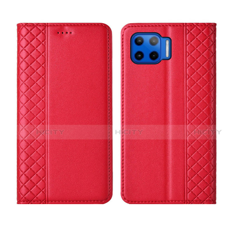 Custodia Portafoglio In Pelle Cover con Supporto L02 per Motorola Moto One 5G Rosso