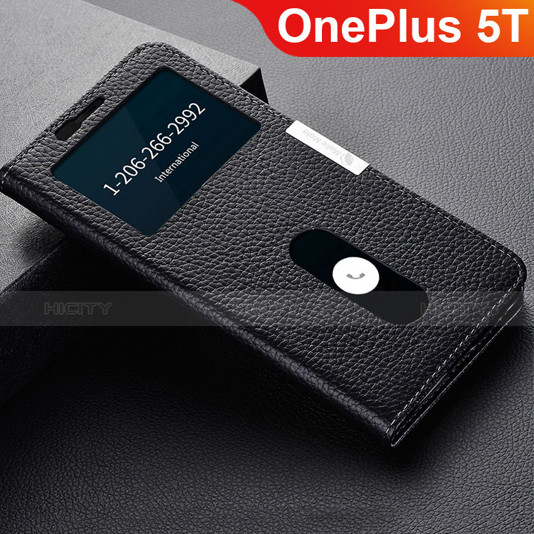 Custodia Portafoglio In Pelle Cover con Supporto L02 per OnePlus 5T A5010 Nero