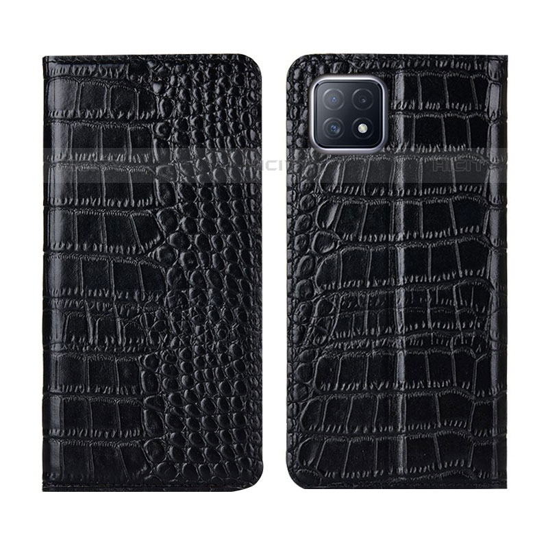 Custodia Portafoglio In Pelle Cover con Supporto L02 per Oppo A53 5G Nero