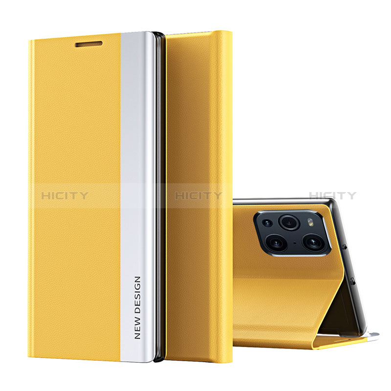 Custodia Portafoglio In Pelle Cover con Supporto L02 per Oppo Find X3 5G Giallo