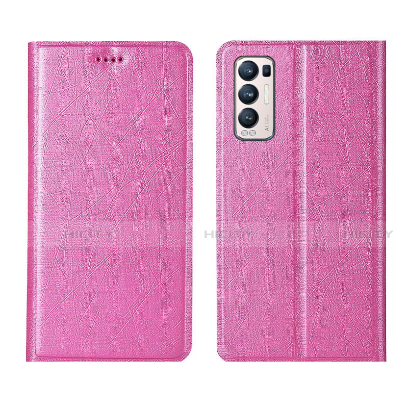 Custodia Portafoglio In Pelle Cover con Supporto L02 per Oppo Find X3 Neo 5G Rosa