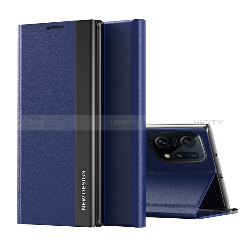 Custodia Portafoglio In Pelle Cover con Supporto L02 per Oppo Find X5 5G Blu