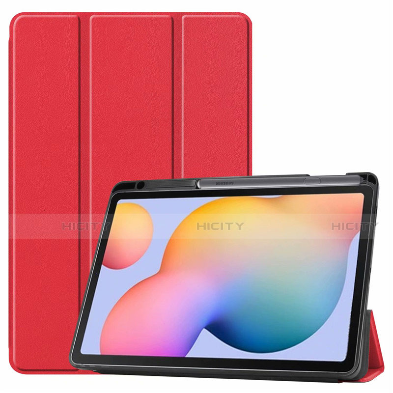 Custodia Portafoglio In Pelle Cover con Supporto L02 per Samsung Galaxy Tab S6 Lite 4G 10.4 SM-P615 Rosso