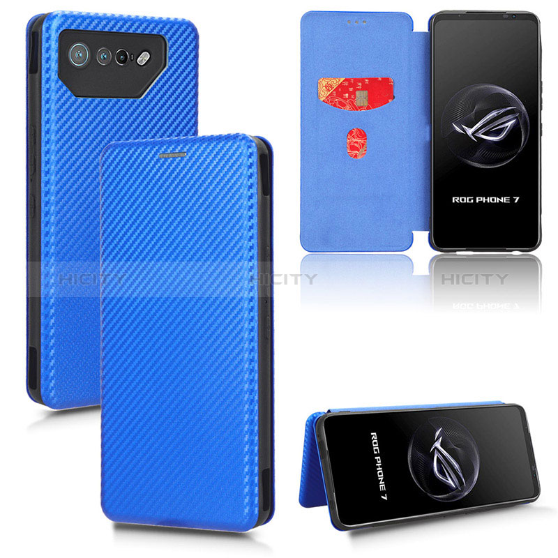 Custodia Portafoglio In Pelle Cover con Supporto L02Z per Asus ROG Phone 7 Blu