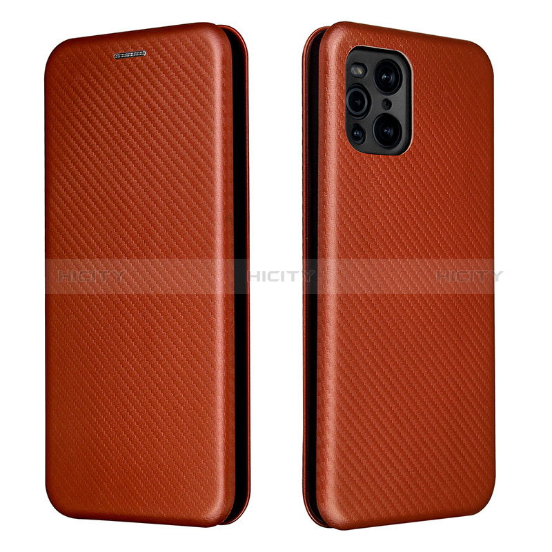 Custodia Portafoglio In Pelle Cover con Supporto L02Z per Oppo Find X3 5G Marrone