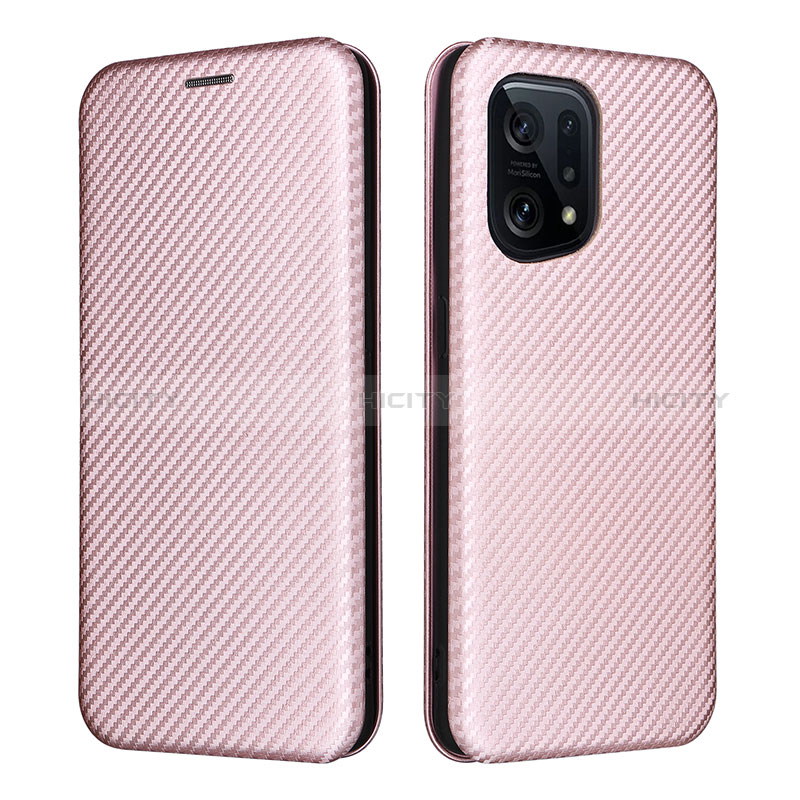 Custodia Portafoglio In Pelle Cover con Supporto L02Z per Oppo Find X5 5G Oro Rosa