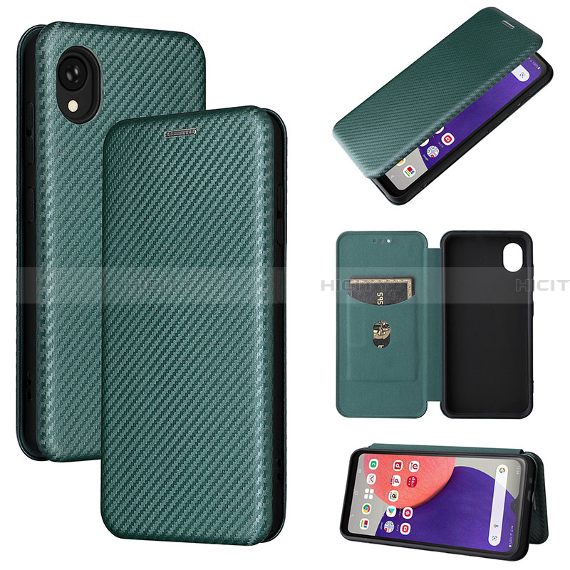 Custodia Portafoglio In Pelle Cover con Supporto L02Z per Samsung Galaxy A22 5G SC-56B Verde