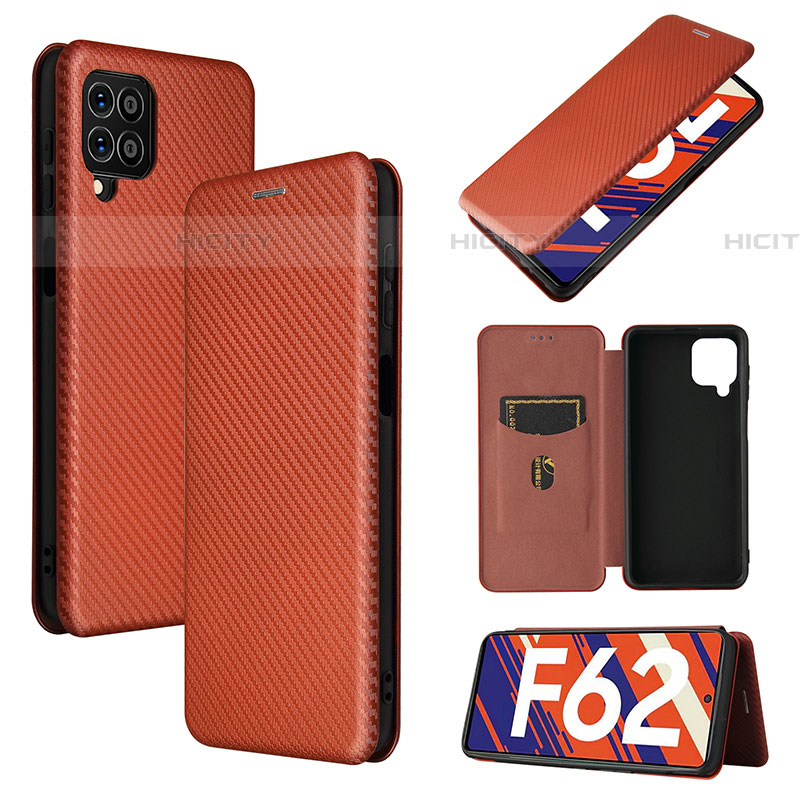 Custodia Portafoglio In Pelle Cover con Supporto L02Z per Samsung Galaxy F62 5G Marrone