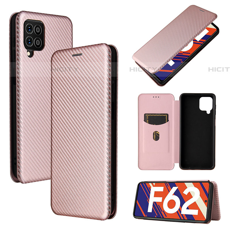 Custodia Portafoglio In Pelle Cover con Supporto L02Z per Samsung Galaxy F62 5G Oro Rosa