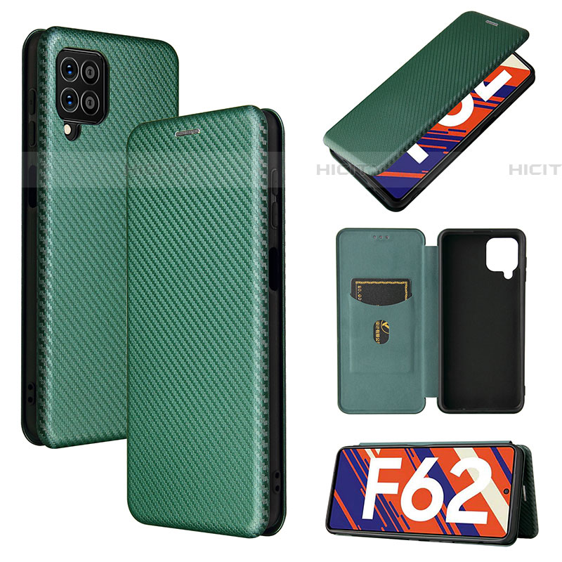 Custodia Portafoglio In Pelle Cover con Supporto L02Z per Samsung Galaxy F62 5G Verde