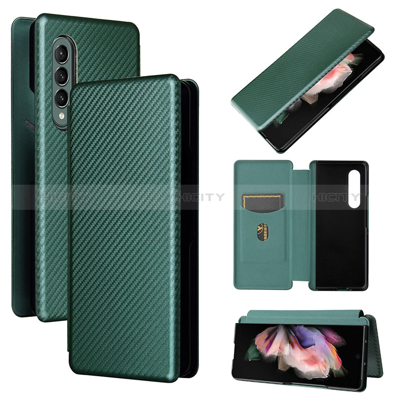 Custodia Portafoglio In Pelle Cover con Supporto L02Z per Samsung Galaxy Z Fold3 5G Verde