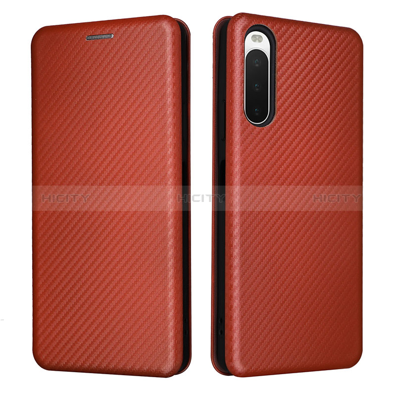 Custodia Portafoglio In Pelle Cover con Supporto L02Z per Sony Xperia 10 IV Marrone