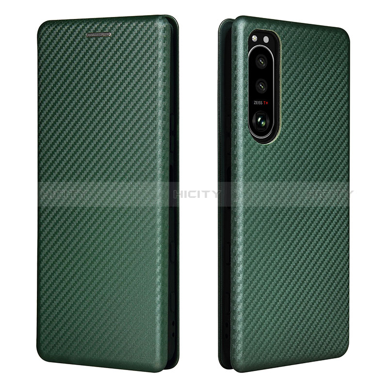 Custodia Portafoglio In Pelle Cover con Supporto L02Z per Sony Xperia 5 III Verde