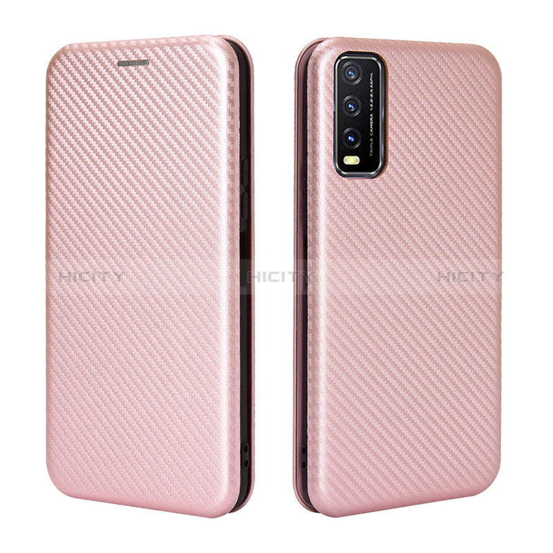 Custodia Portafoglio In Pelle Cover con Supporto L02Z per Vivo Y12s (2021) Oro Rosa