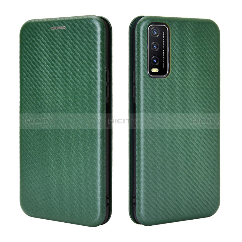 Custodia Portafoglio In Pelle Cover con Supporto L02Z per Vivo Y12s (2021) Verde