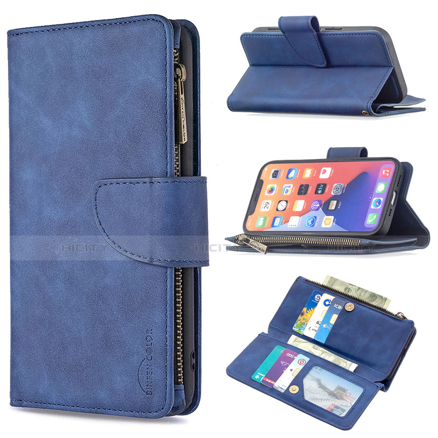 Custodia Portafoglio In Pelle Cover con Supporto L03 per Apple iPhone 13 Pro Max Blu