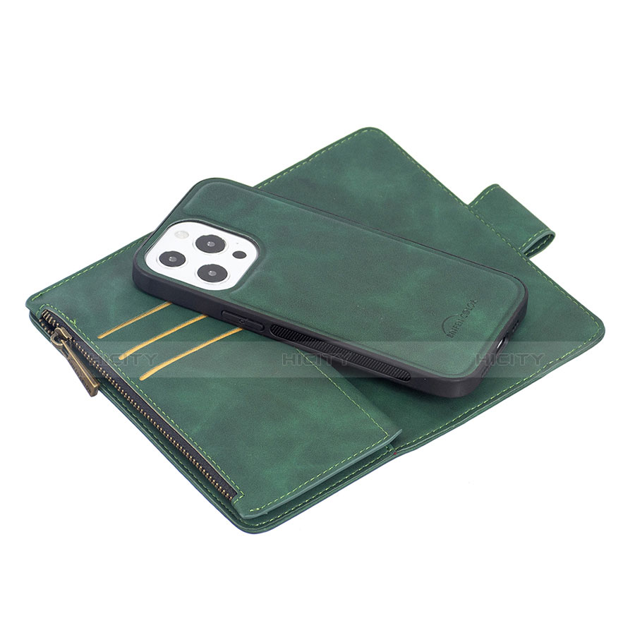 Custodia Portafoglio In Pelle Cover con Supporto L03 per Apple iPhone 13 Pro Verde