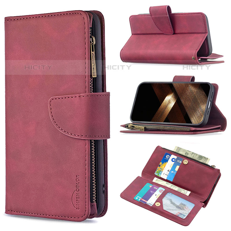 Custodia Portafoglio In Pelle Cover con Supporto L03 per Apple iPhone 15 Pro Rosso Rosa