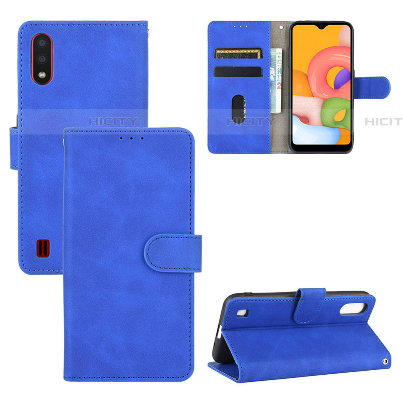 Custodia Portafoglio In Pelle Cover con Supporto L03Z per Samsung Galaxy A01 SM-A015 Blu