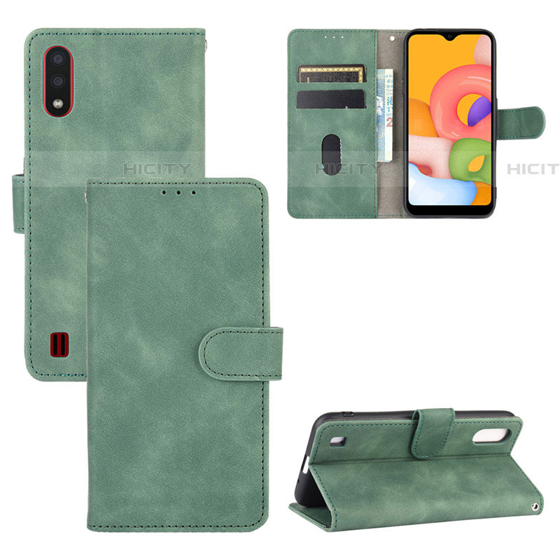 Custodia Portafoglio In Pelle Cover con Supporto L03Z per Samsung Galaxy A01 SM-A015 Verde