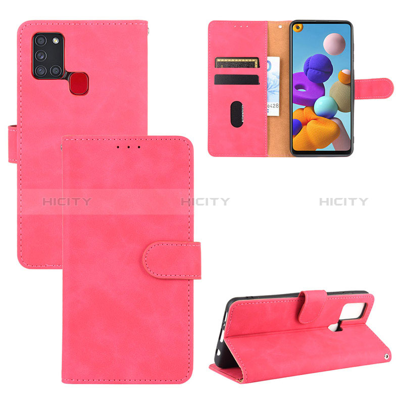 Custodia Portafoglio In Pelle Cover con Supporto L03Z per Samsung Galaxy A21s Rosa Caldo