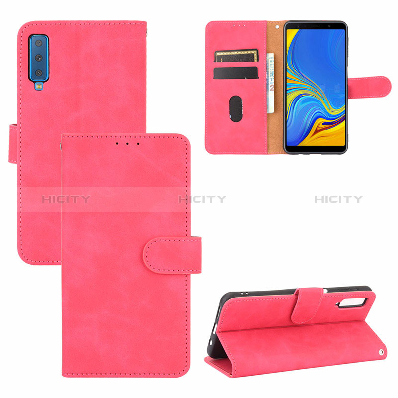 Custodia Portafoglio In Pelle Cover con Supporto L03Z per Samsung Galaxy A7 (2018) A750 Rosa Caldo