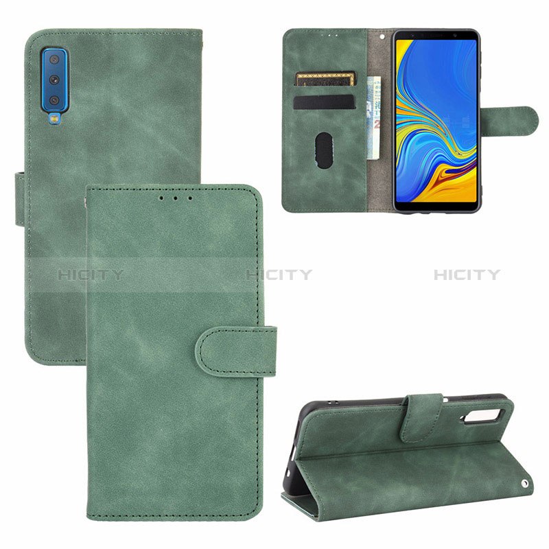 Custodia Portafoglio In Pelle Cover con Supporto L03Z per Samsung Galaxy A7 (2018) A750 Verde