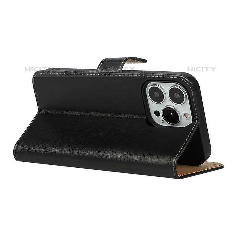 Custodia Portafoglio In Pelle Cover con Supporto L04 per Apple iPhone 15 Pro Nero