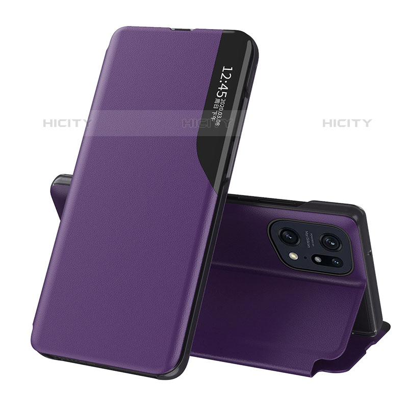 Custodia Portafoglio In Pelle Cover con Supporto L04 per Oppo Find X5 Pro 5G Viola