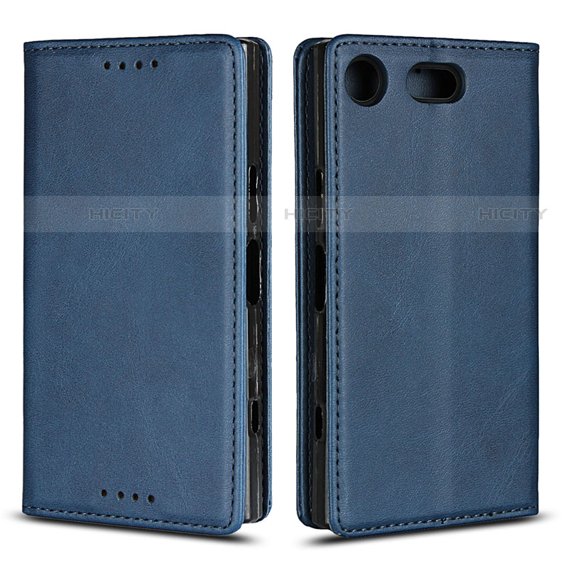 Custodia Portafoglio In Pelle Cover con Supporto L04 per Sony Xperia XZ1 Compact Blu