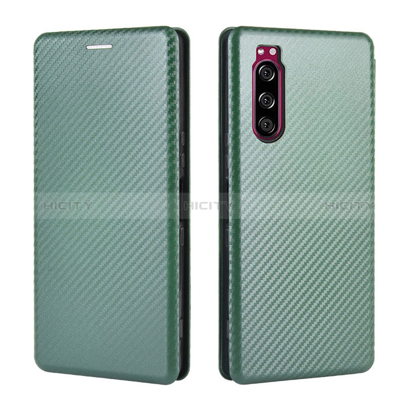 Custodia Portafoglio In Pelle Cover con Supporto L04Z per Sony Xperia 5 II Verde