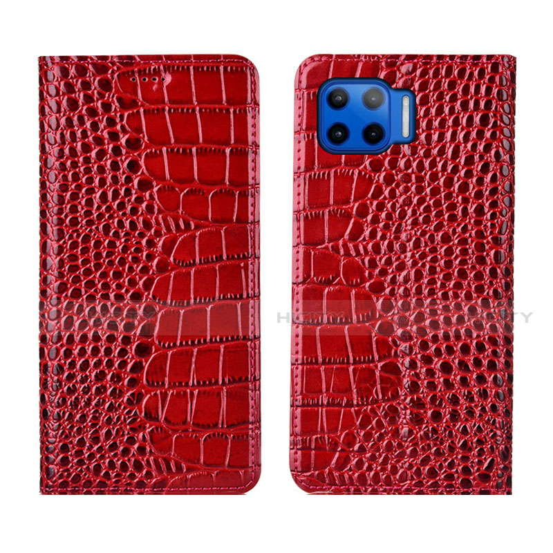 Custodia Portafoglio In Pelle Cover con Supporto L05 per Motorola Moto One 5G Rosso