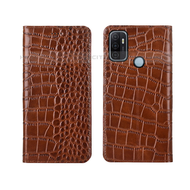 Custodia Portafoglio In Pelle Cover con Supporto L05 per Oppo A11s Marrone Chiaro