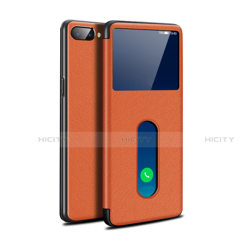 Custodia Portafoglio In Pelle Cover con Supporto L05 per Oppo A12e Arancione