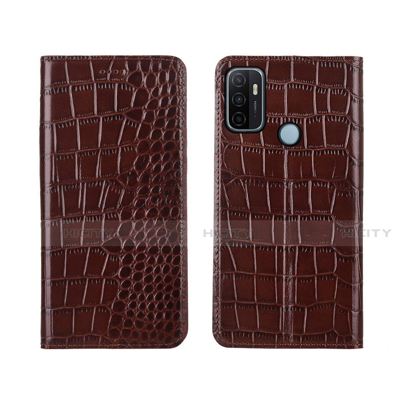 Custodia Portafoglio In Pelle Cover con Supporto L05 per Oppo A53s Marrone