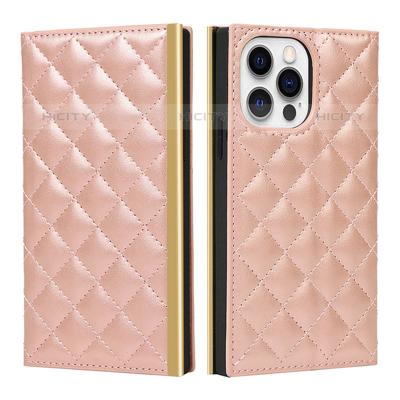 Custodia Portafoglio In Pelle Cover con Supporto L06 per Apple iPhone 15 Pro Oro Rosa