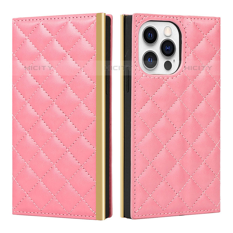 Custodia Portafoglio In Pelle Cover con Supporto L06 per Apple iPhone 15 Pro Rosa