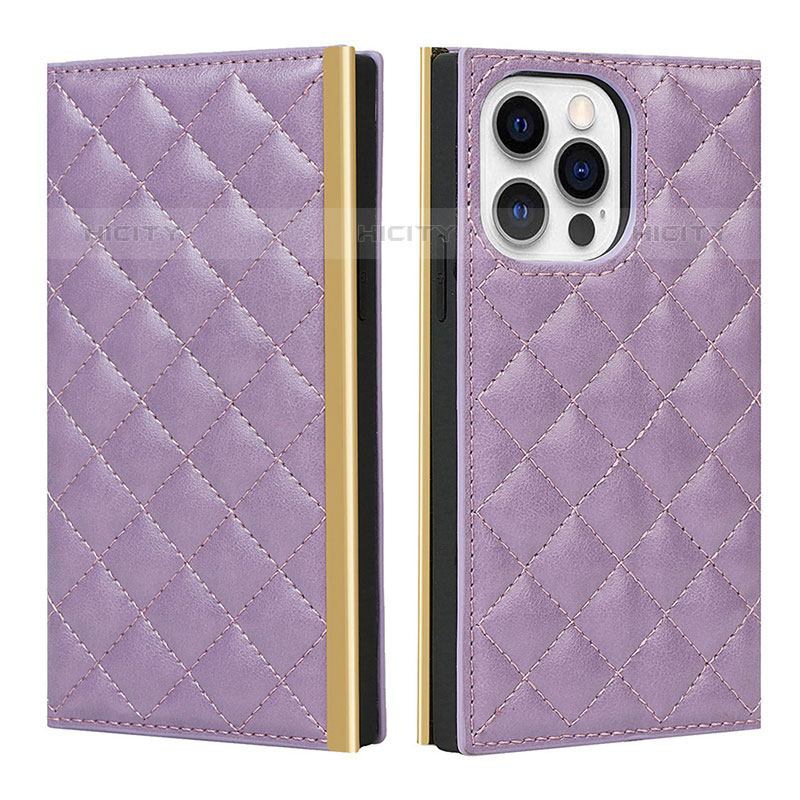 Custodia Portafoglio In Pelle Cover con Supporto L06 per Apple iPhone 15 Pro Viola