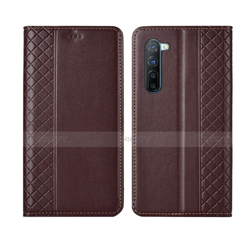 Custodia Portafoglio In Pelle Cover con Supporto L06 per Oppo F15 Marrone